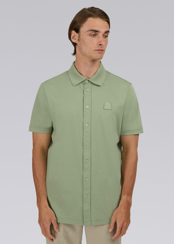 Sandbanks Full Button Interlock Polo Shirt - Sage