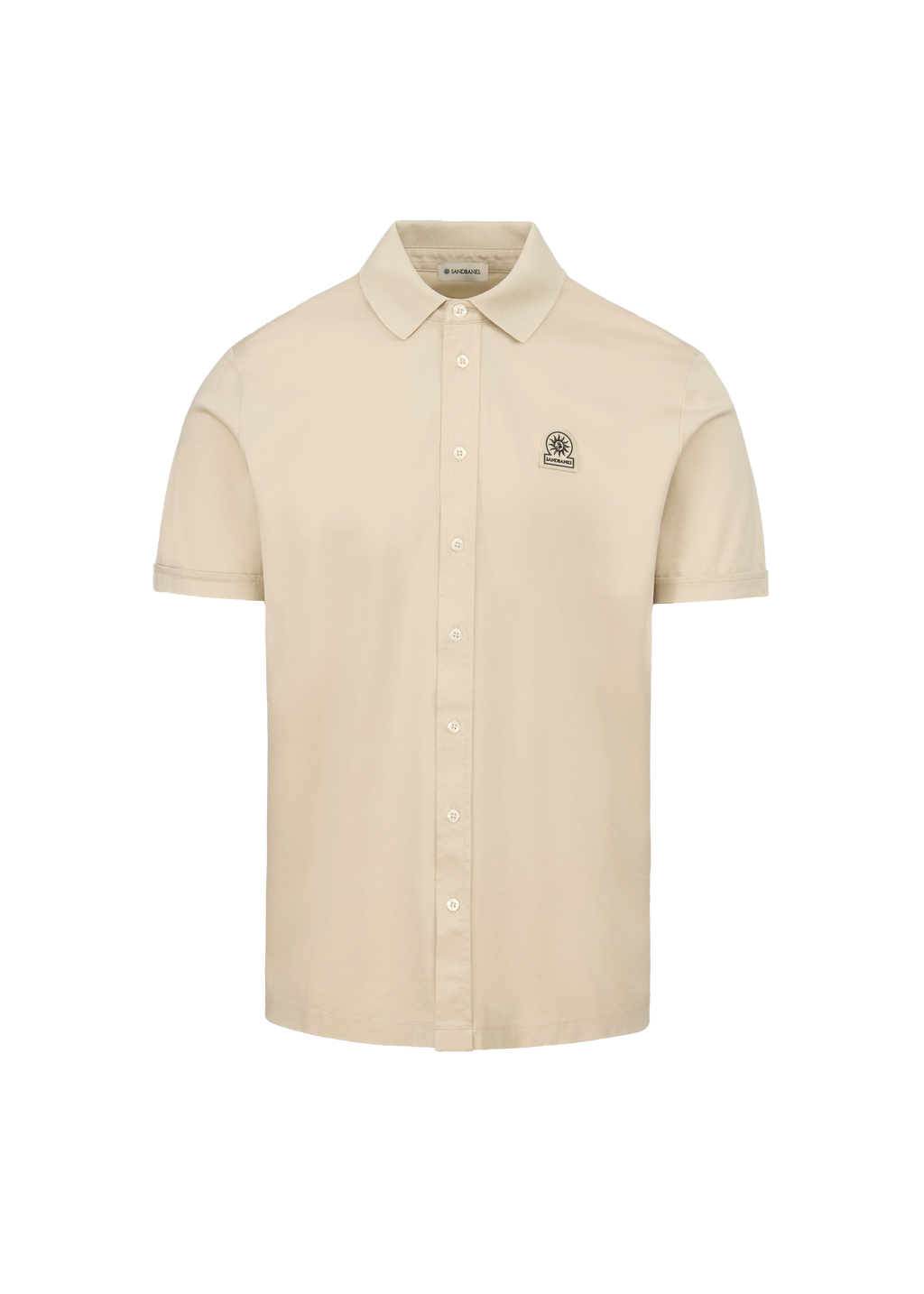 Sandbanks Full Button Interlock Polo Shirt - Stone