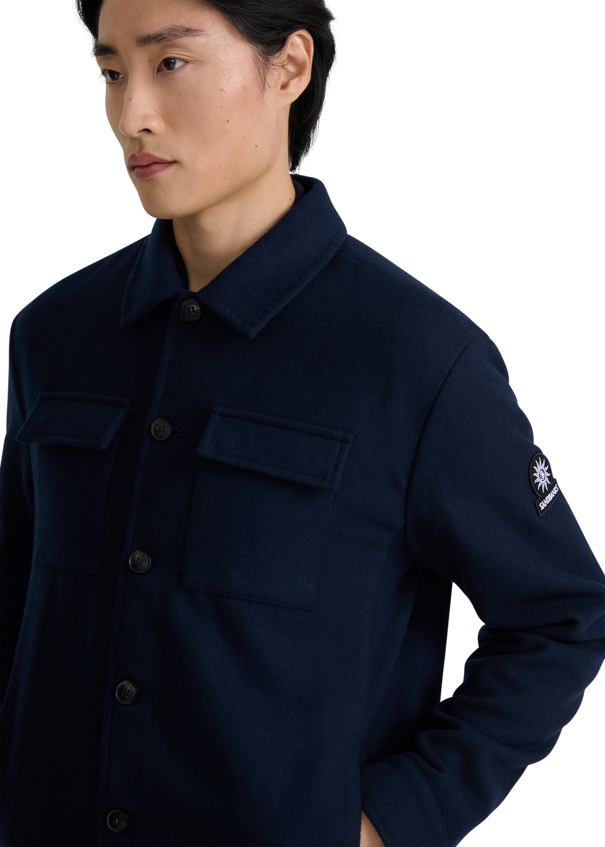 Langton Double Pocket Wool Overshirt - Navy