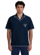 Embroidered Cotton Revere Shirt - Navy