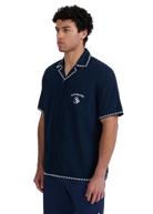 Embroidered Cotton Revere Shirt - Navy