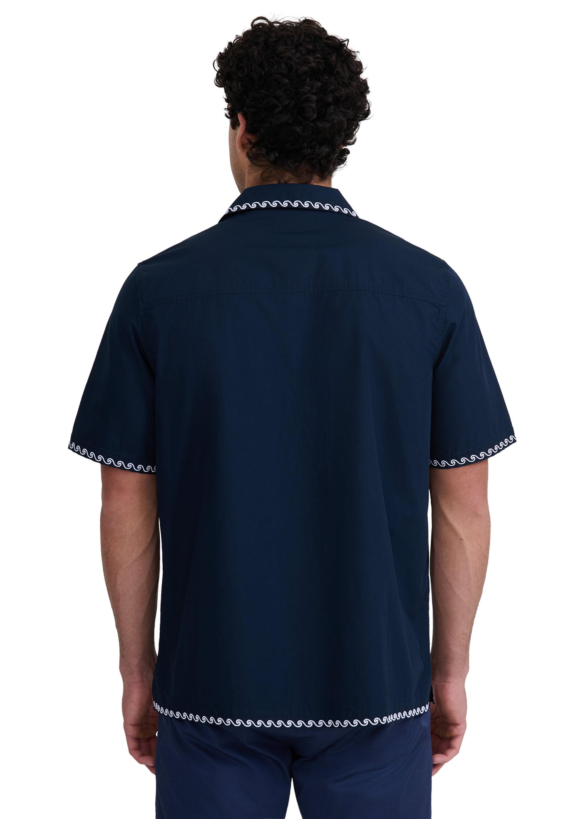 Embroidered Cotton Revere Shirt - Navy