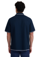 Embroidered Cotton Revere Shirt - Navy