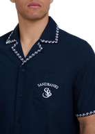 Embroidered Cotton Revere Shirt - Navy