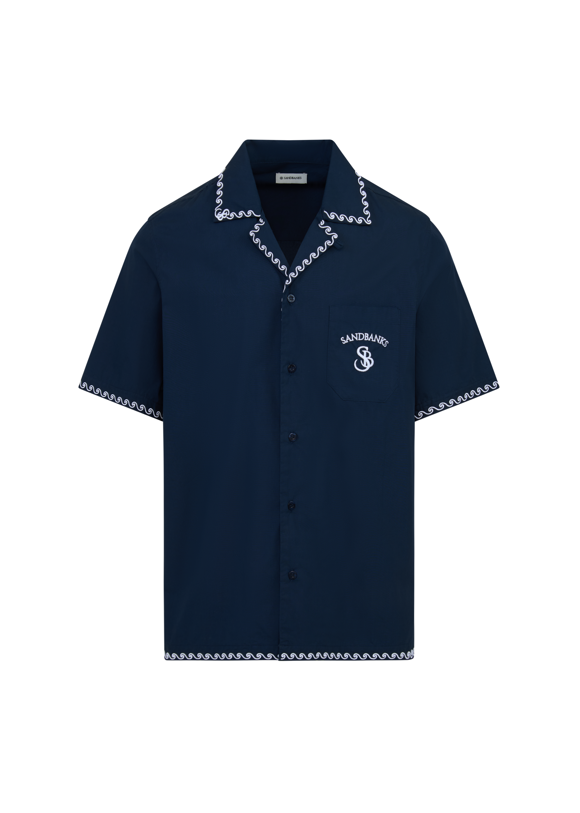 Embroidered Cotton Revere Shirt - Navy