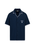 Embroidered Cotton Revere Shirt - Navy