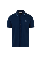 Contrast Tipped Full Button Interlock Polo Shirt - Navy