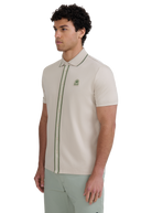 Contrast Tipped Full Button Interlock Polo Shirt - Stone