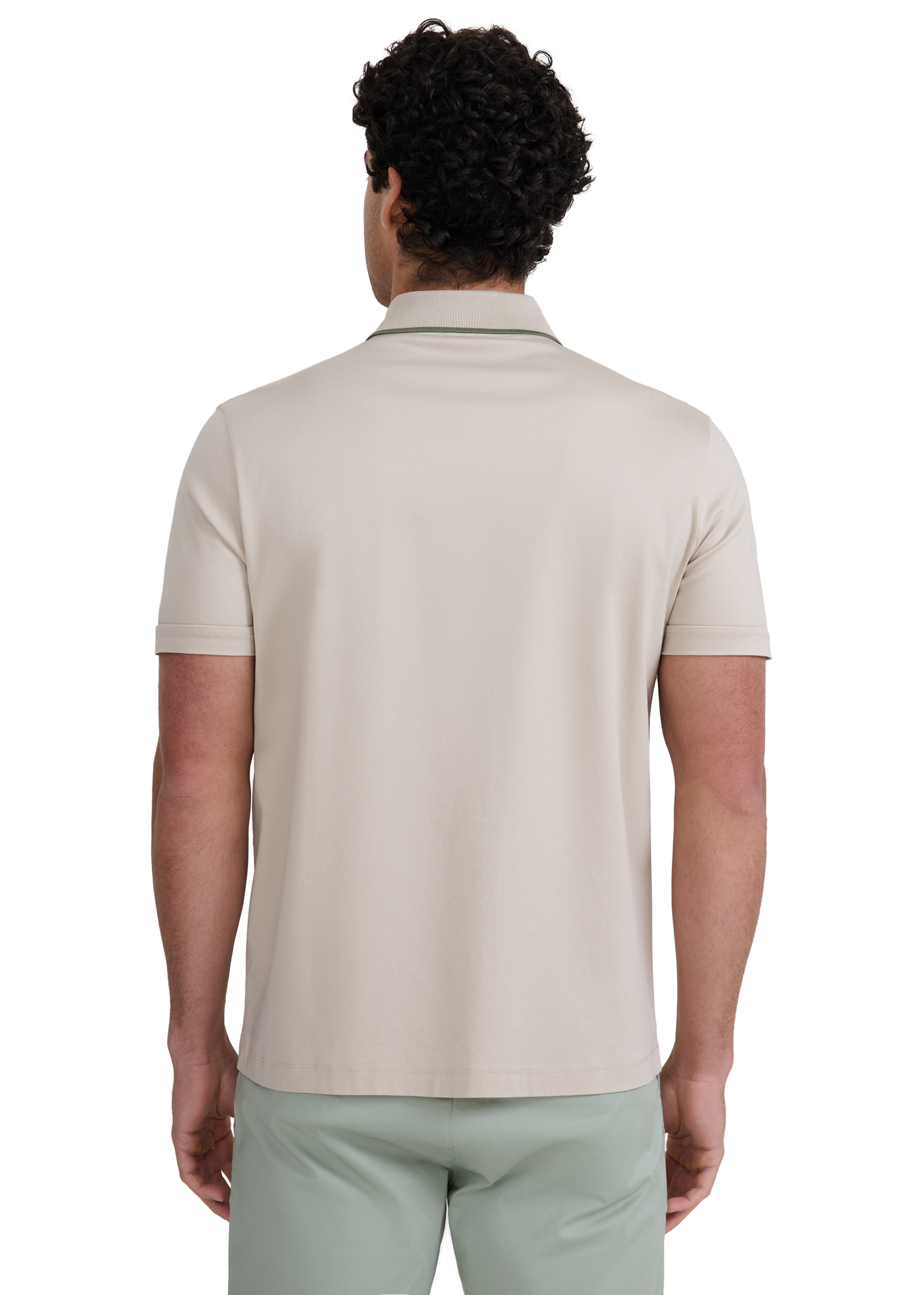 Contrast Tipped Full Button Interlock Polo Shirt - Stone