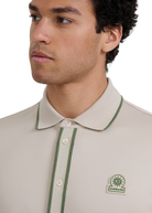 Contrast Tipped Full Button Interlock Polo Shirt - Stone