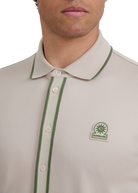 Contrast Tipped Full Button Interlock Polo Shirt - Stone