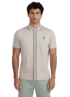 Contrast Tipped Full Button Interlock Polo Shirt - Stone