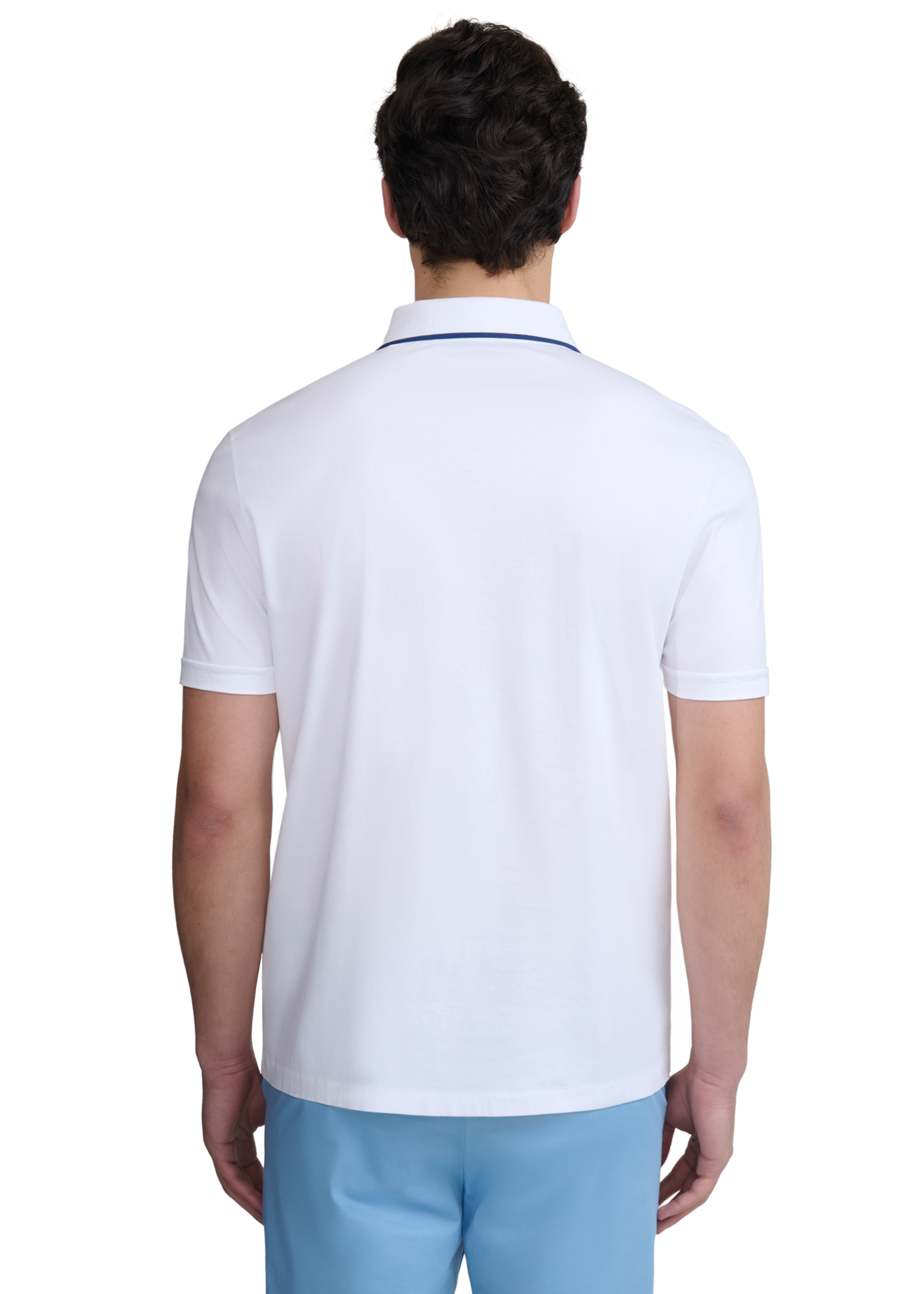 Contrast Tipped Full Button Interlock Polo Shirt - White