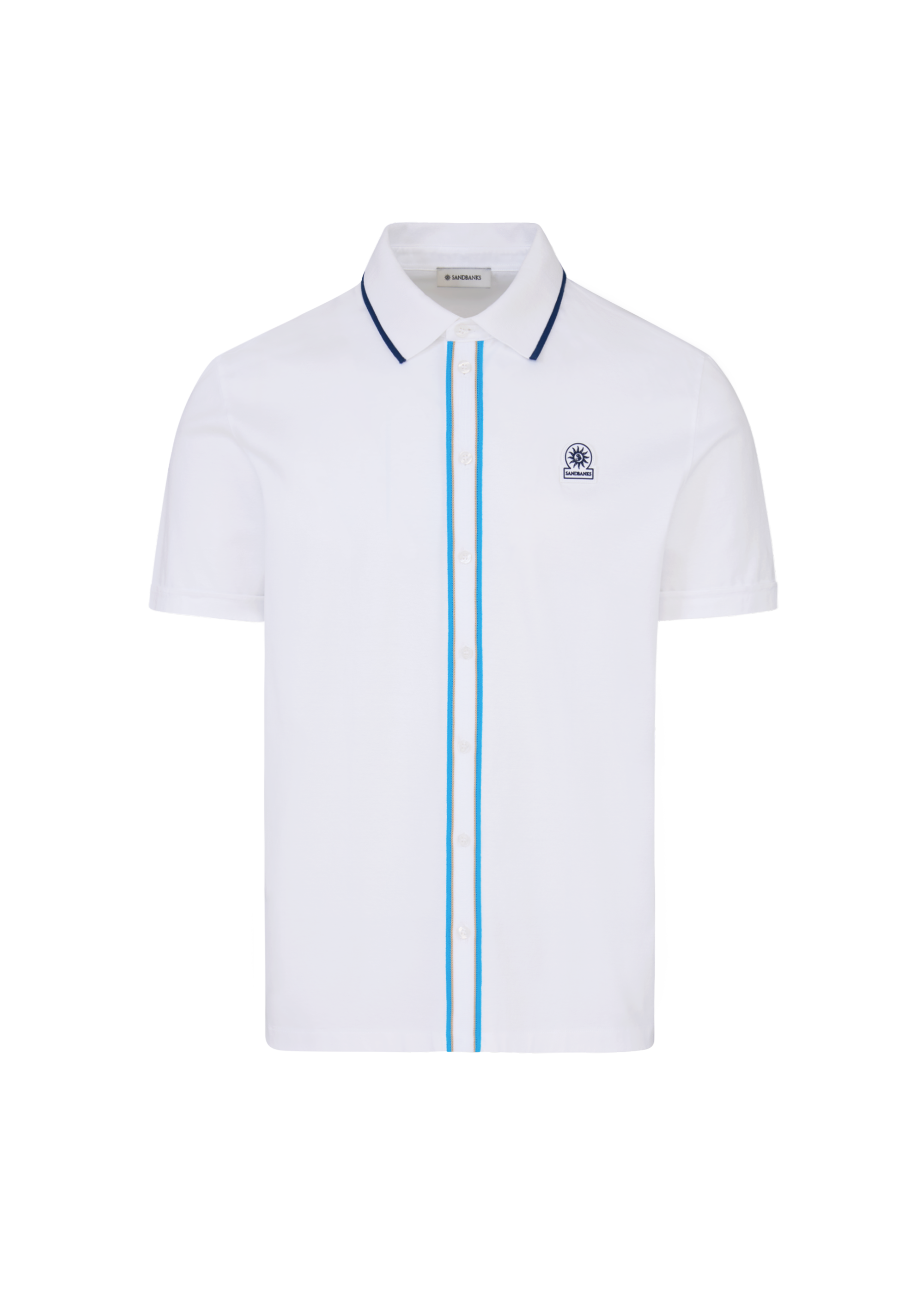 Contrast Tipped Full Button Interlock Polo Shirt - White