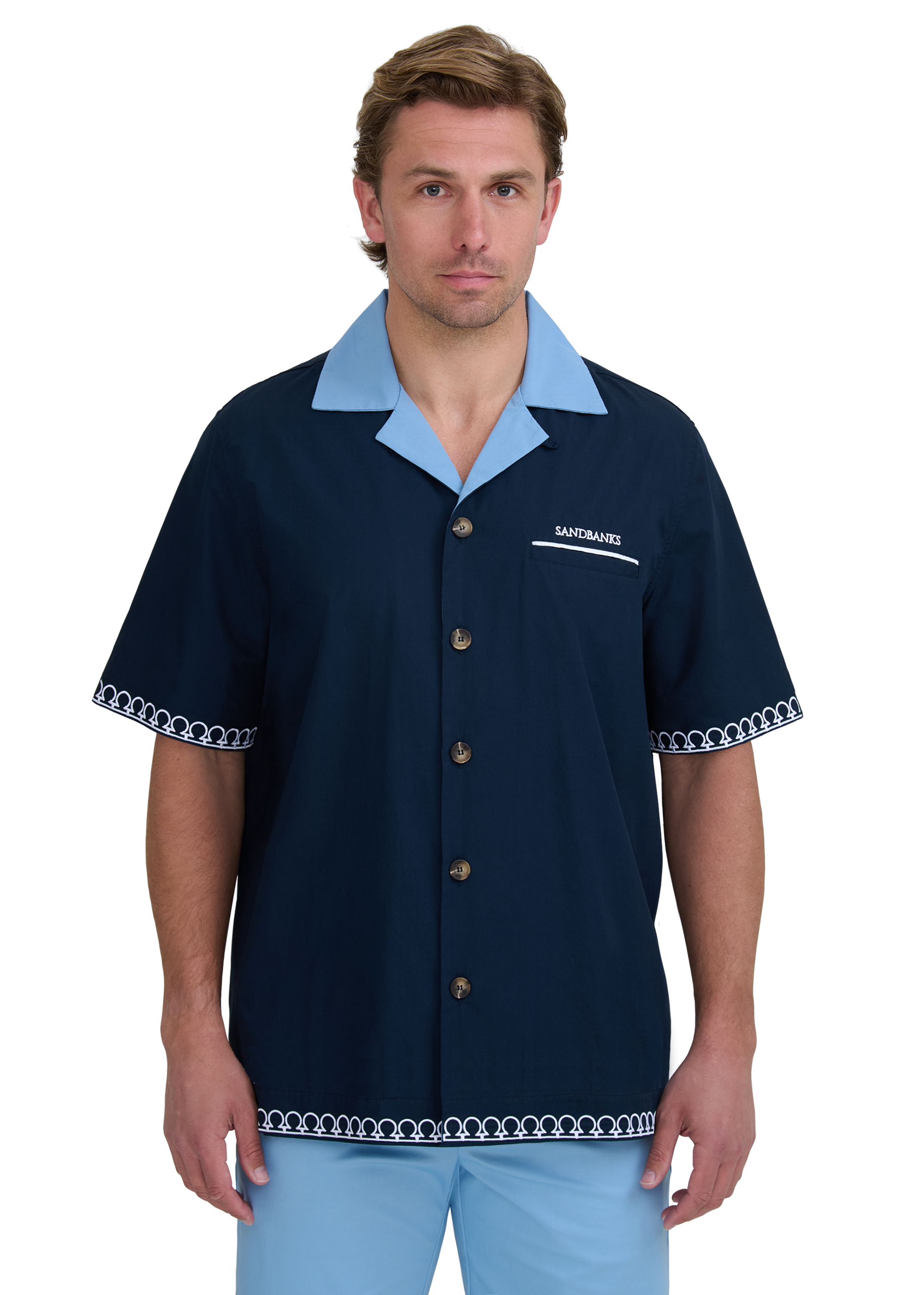 Embroidered Cuban Resort Shirt - Navy