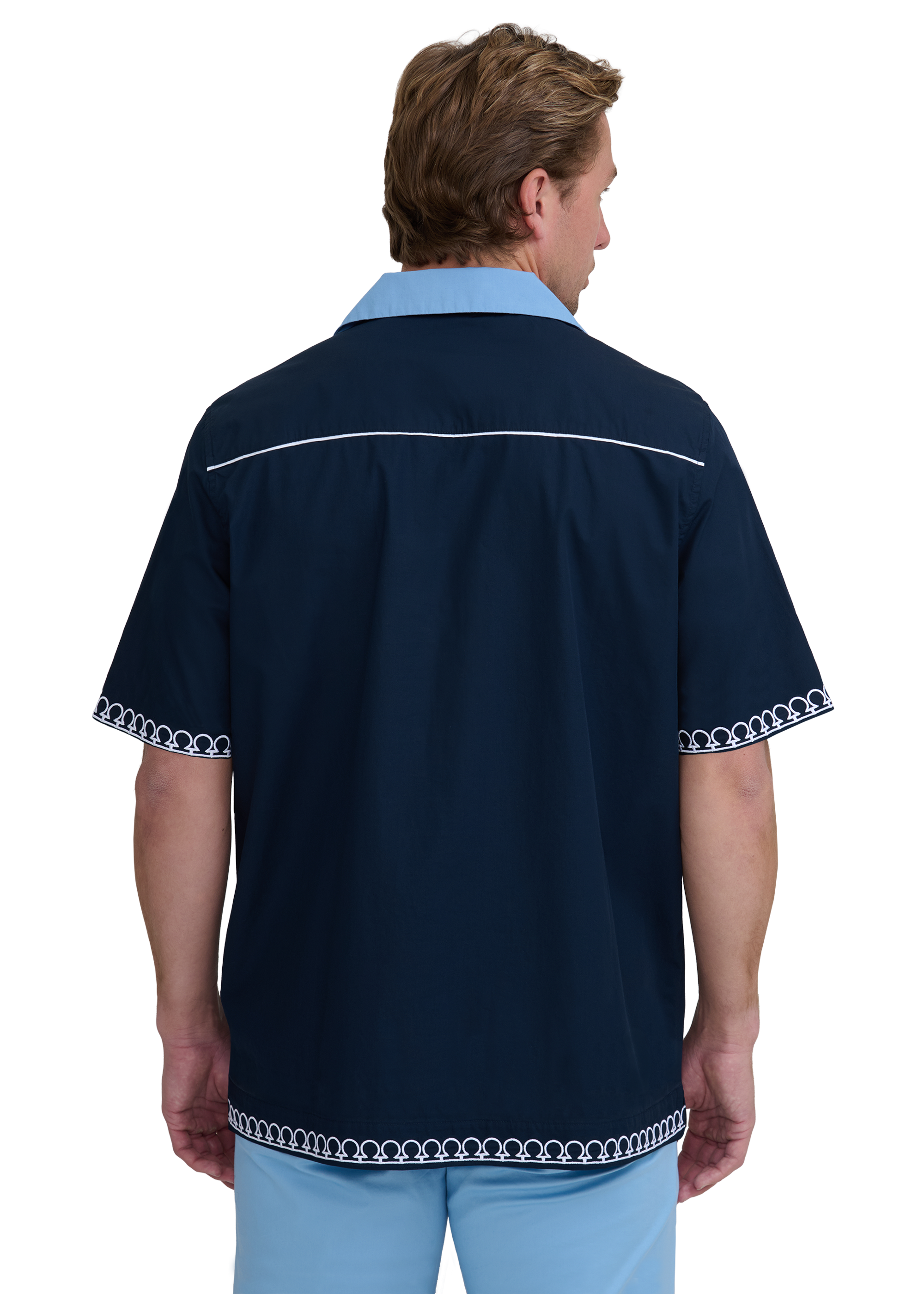 Embroidered Cuban Resort Shirt - Navy