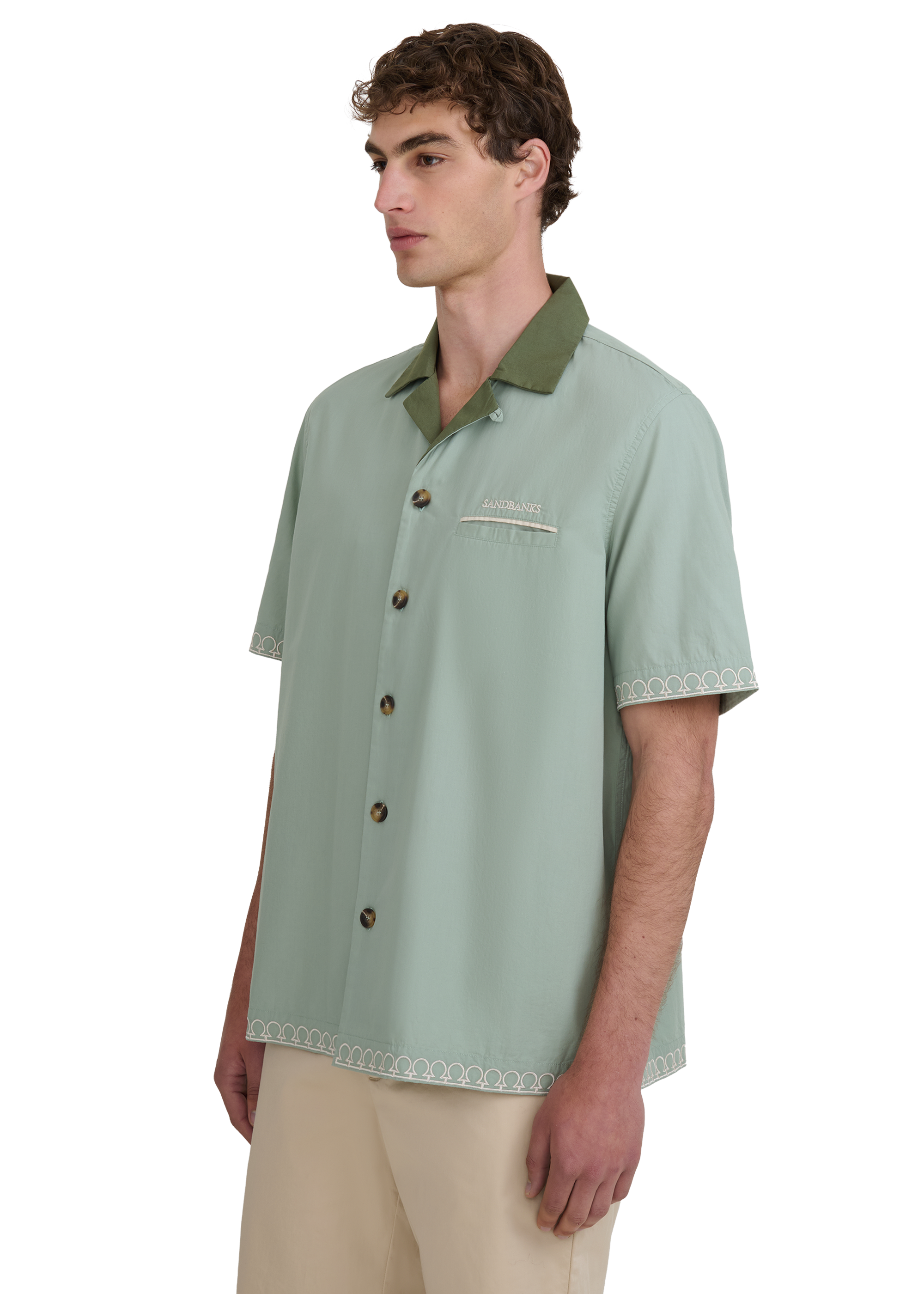Embroidered Cuban Resort Shirt - Sage