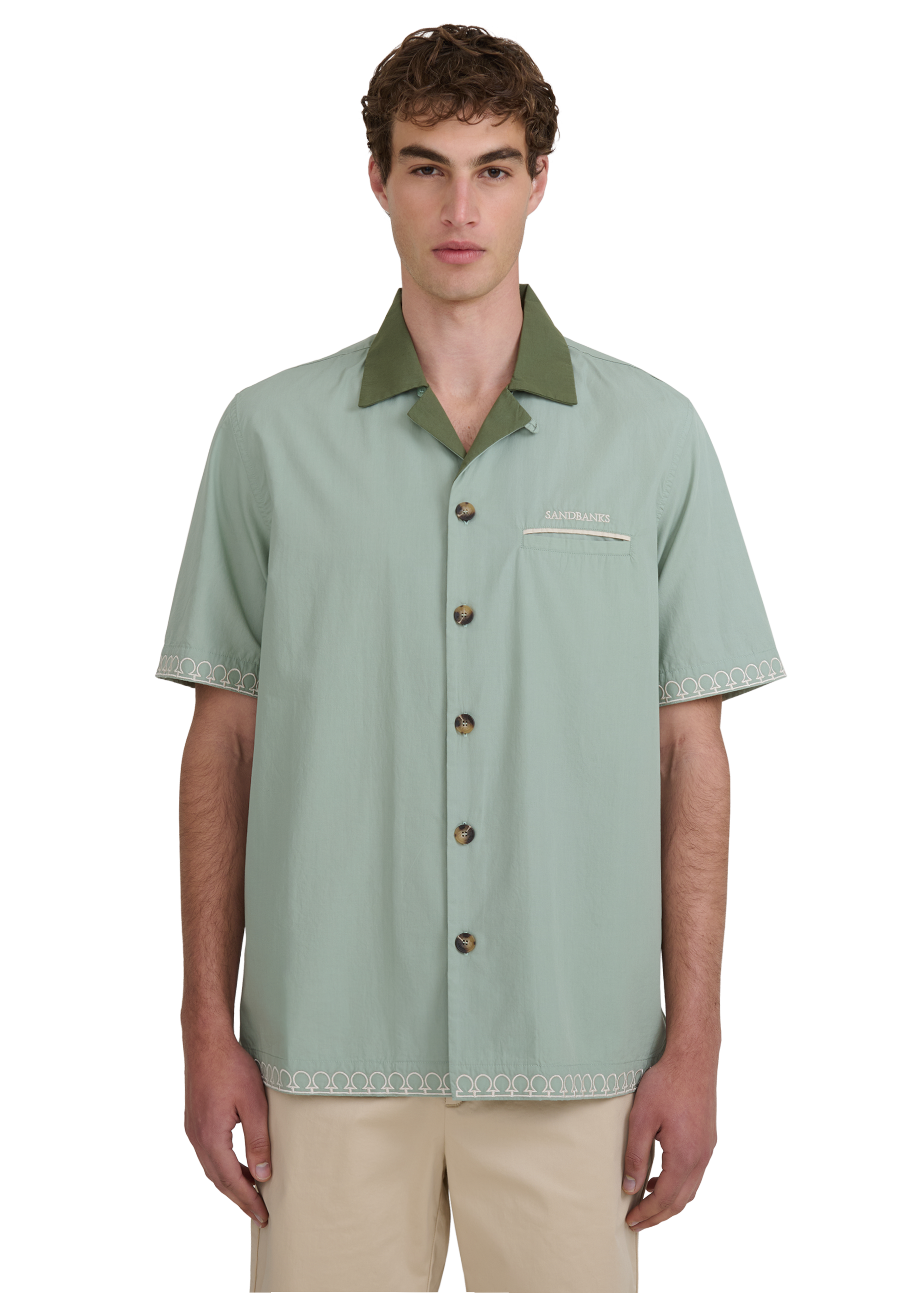 Embroidered Cuban Resort Shirt - Sage