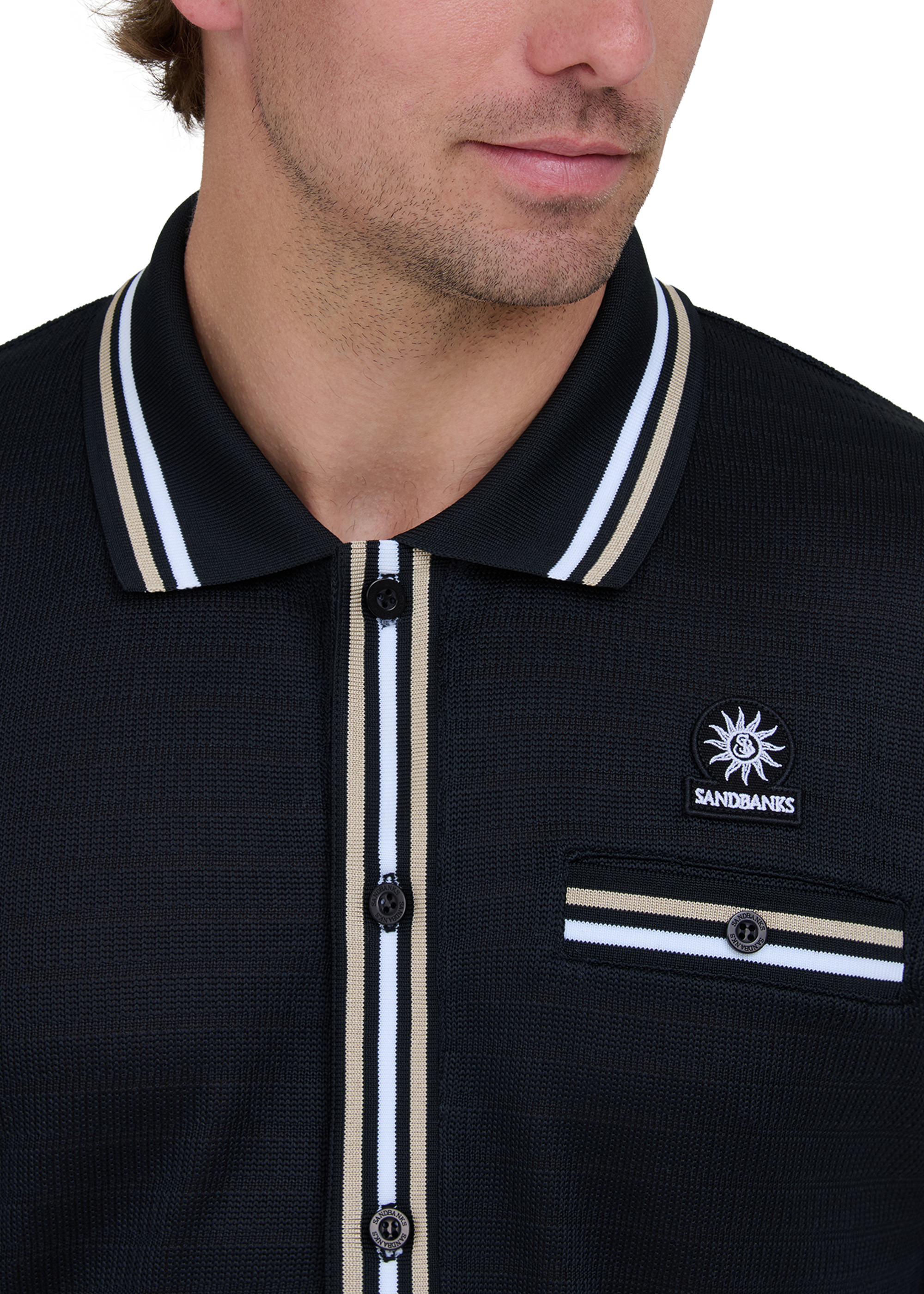 Textured Jacquard Polo Shirt - Black