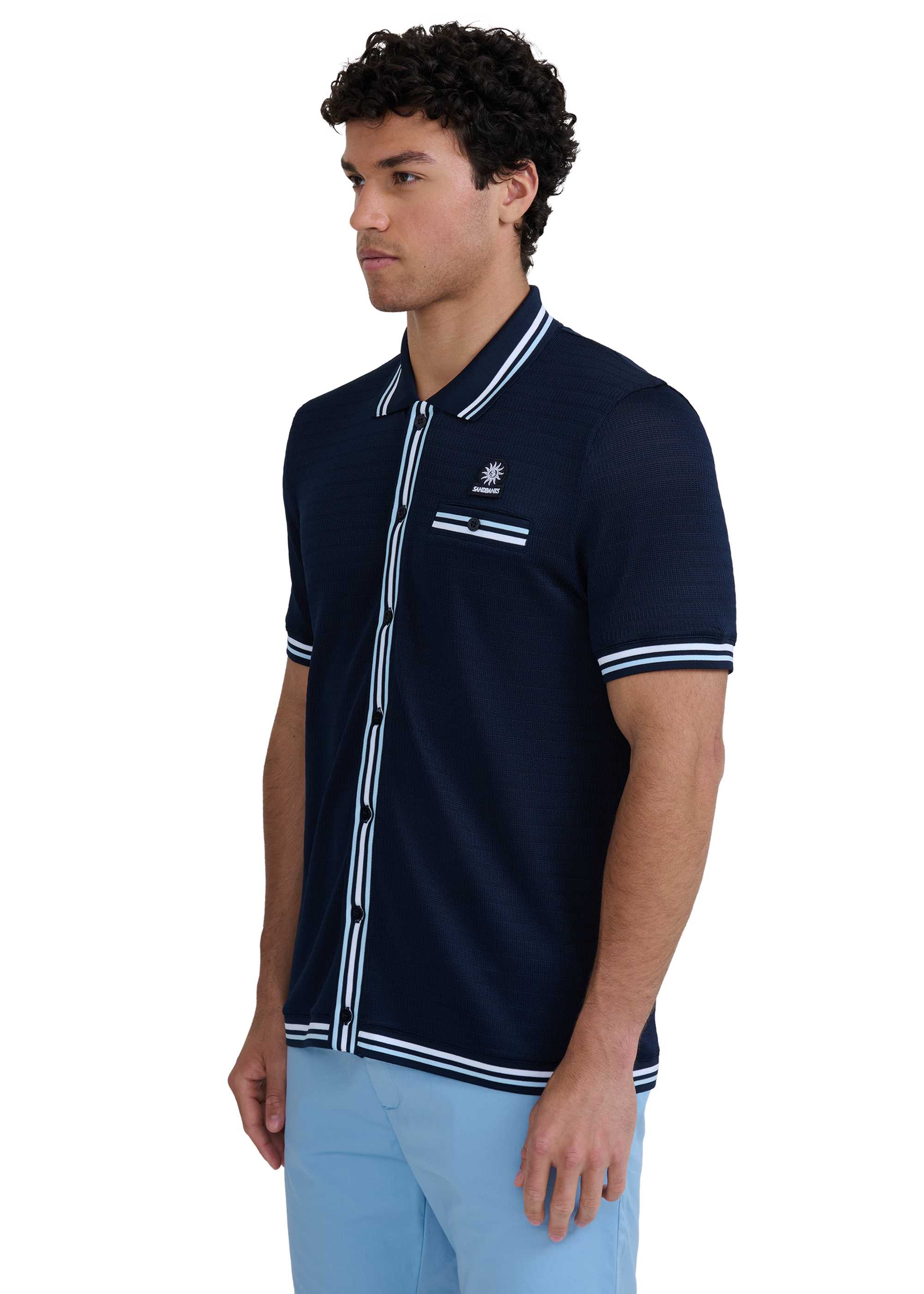 Textured Jacquard Polo Shirt - Navy
