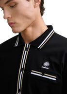 Textured Contrast Tipped Shirt - Black