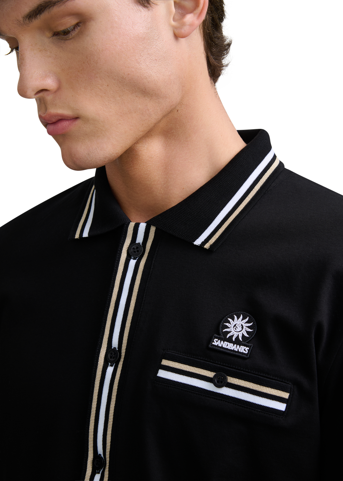 Textured Contrast Tipped Shirt - Black