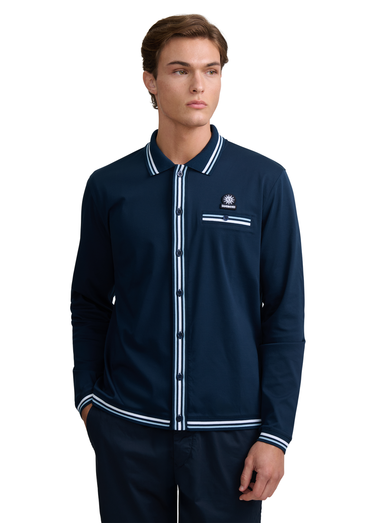 Textured Contrast Tipped Shirt - Navy