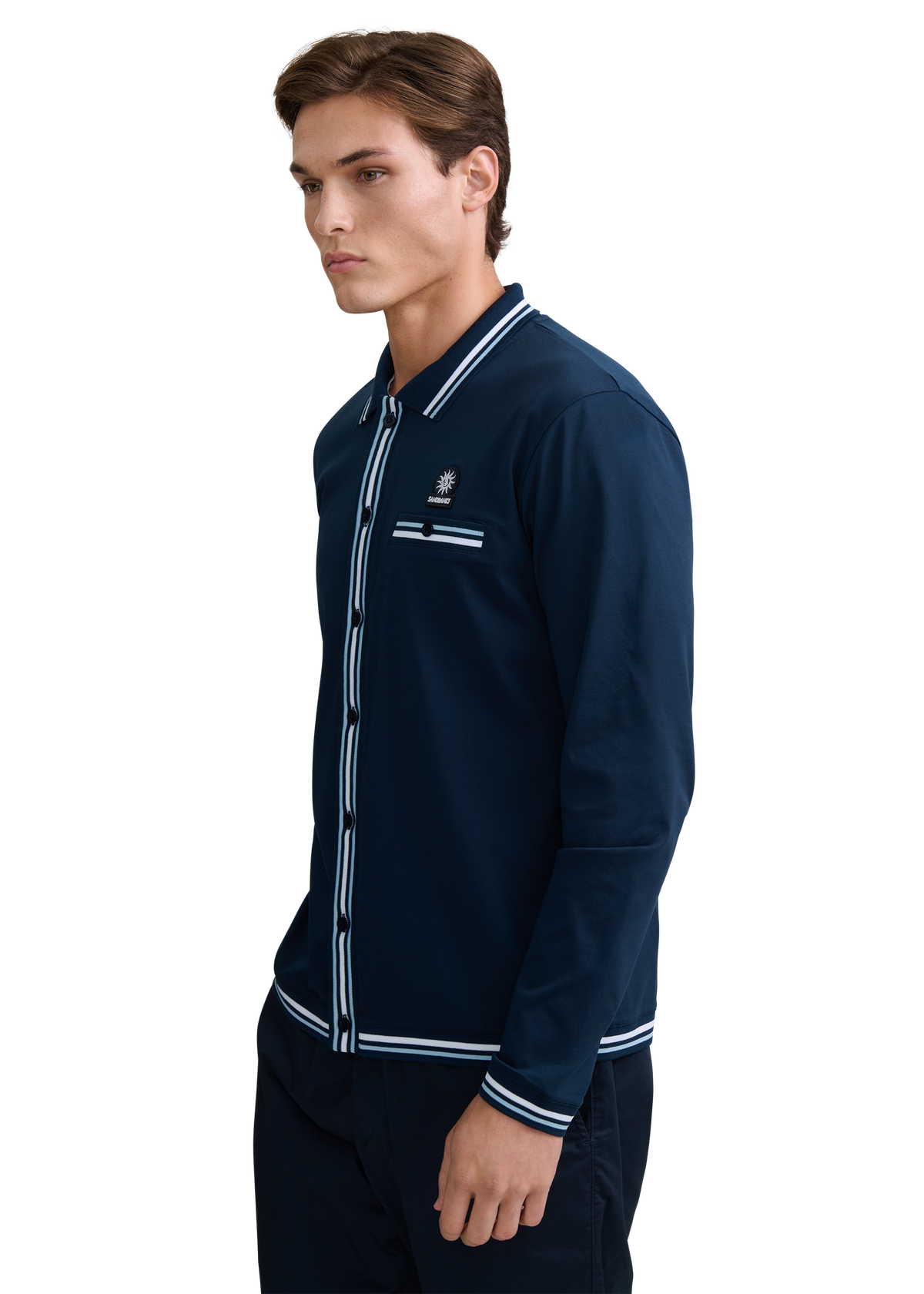 Textured Contrast Tipped Shirt - Navy