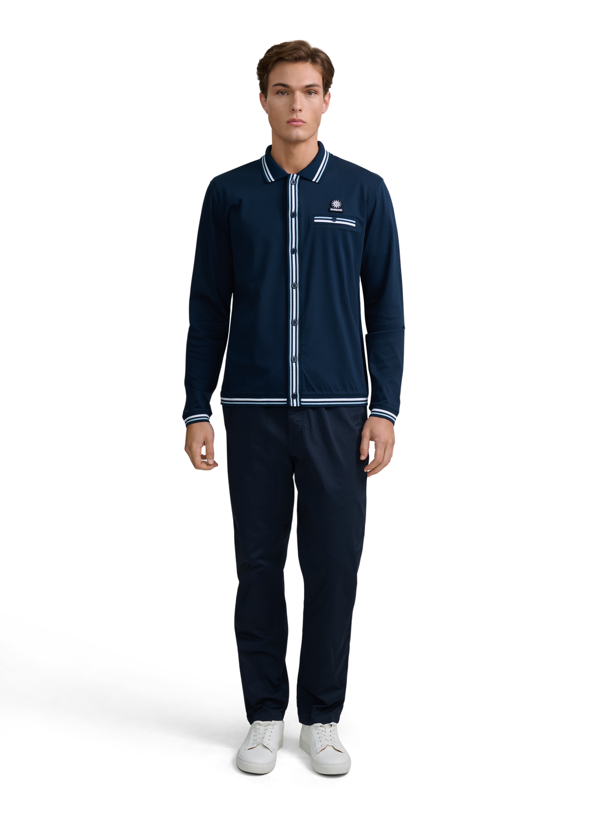 Textured Contrast Tipped Shirt - Navy