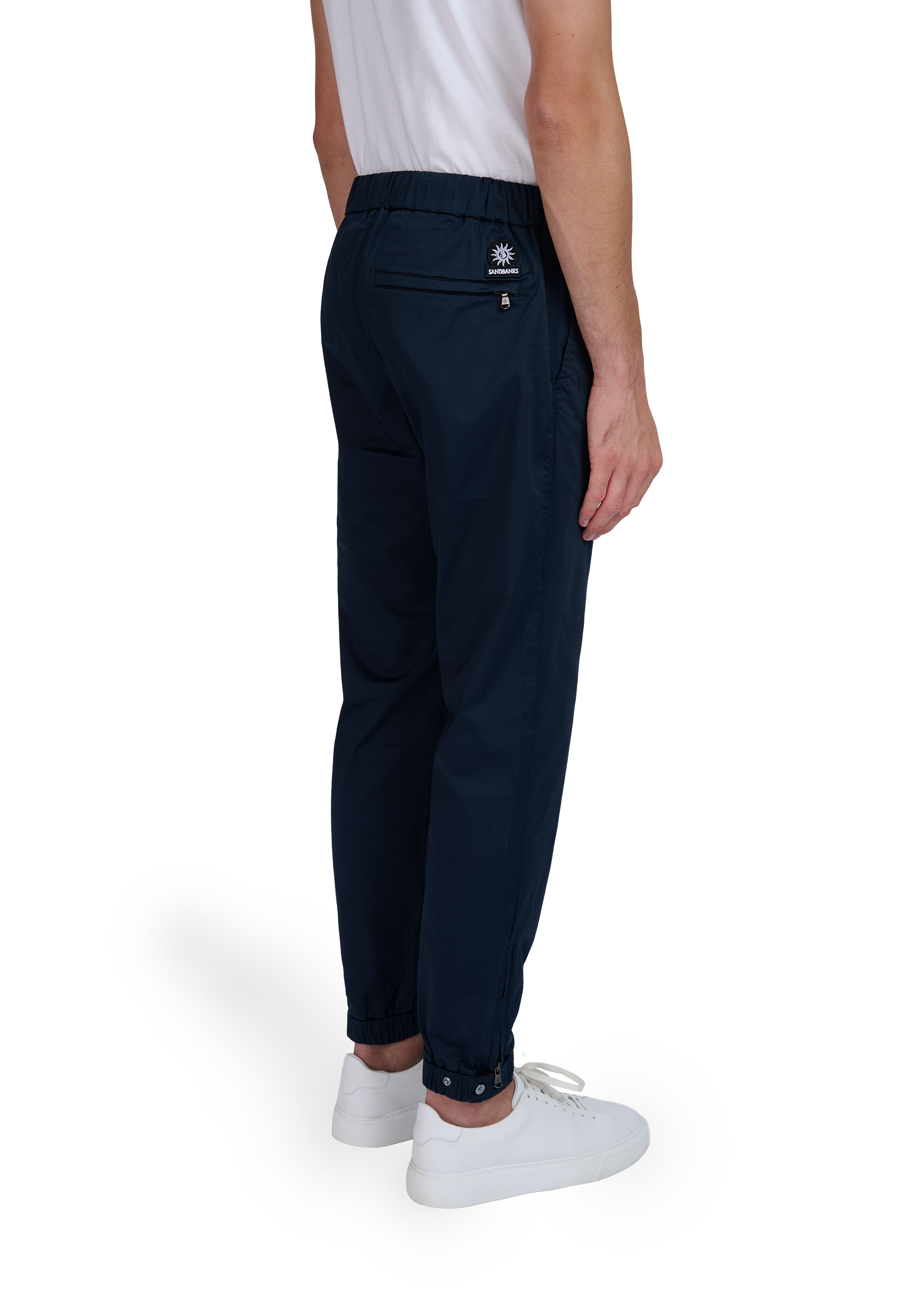 Sandbanks Gabardine Jogger Trousers - Navy model behind 