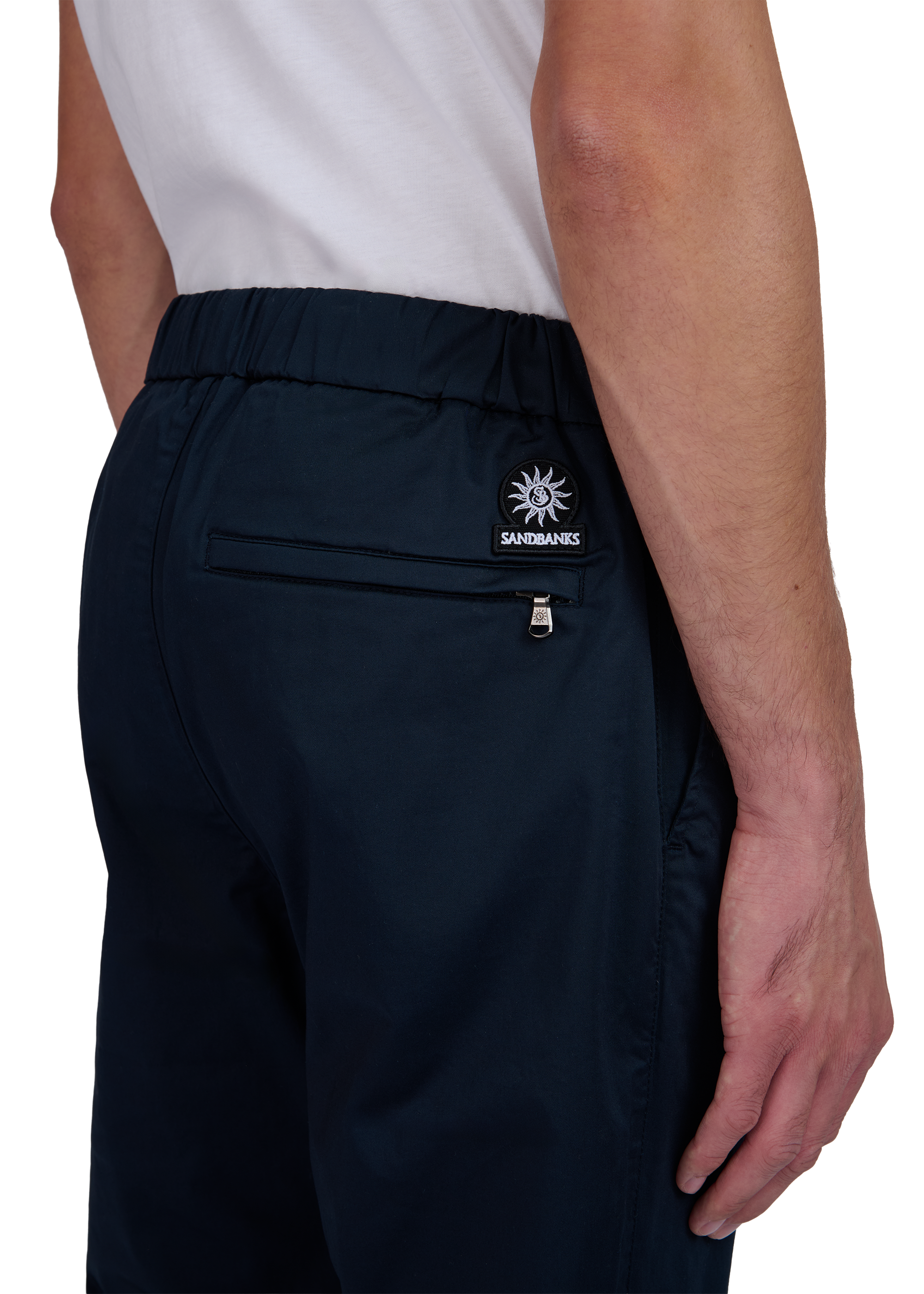 Sandbanks Gabardine Jogger Trousers - Navy model behind 