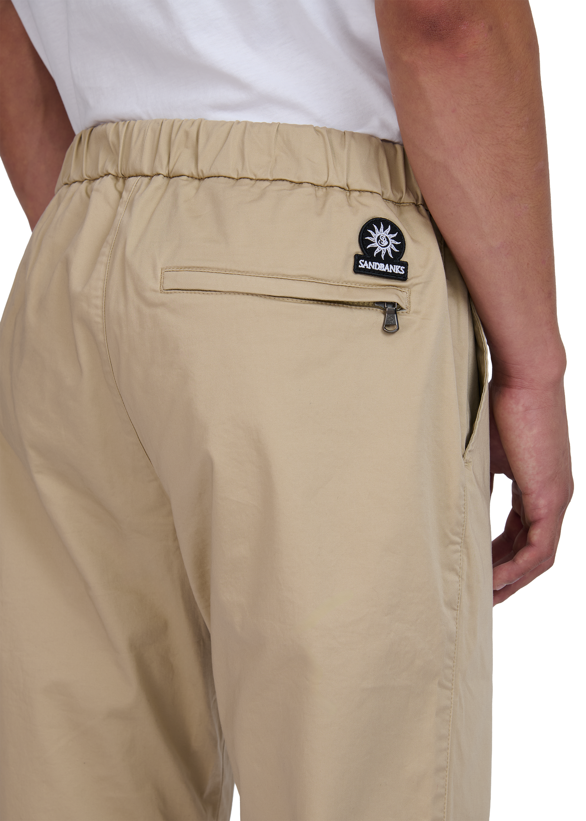 Sandbanks Gabardine Jogger Trousers - Stone on model 