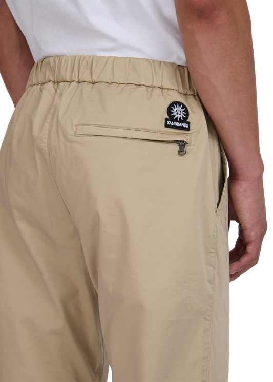 Sandbanks Gabardine Jogger Trousers - Stone on model 