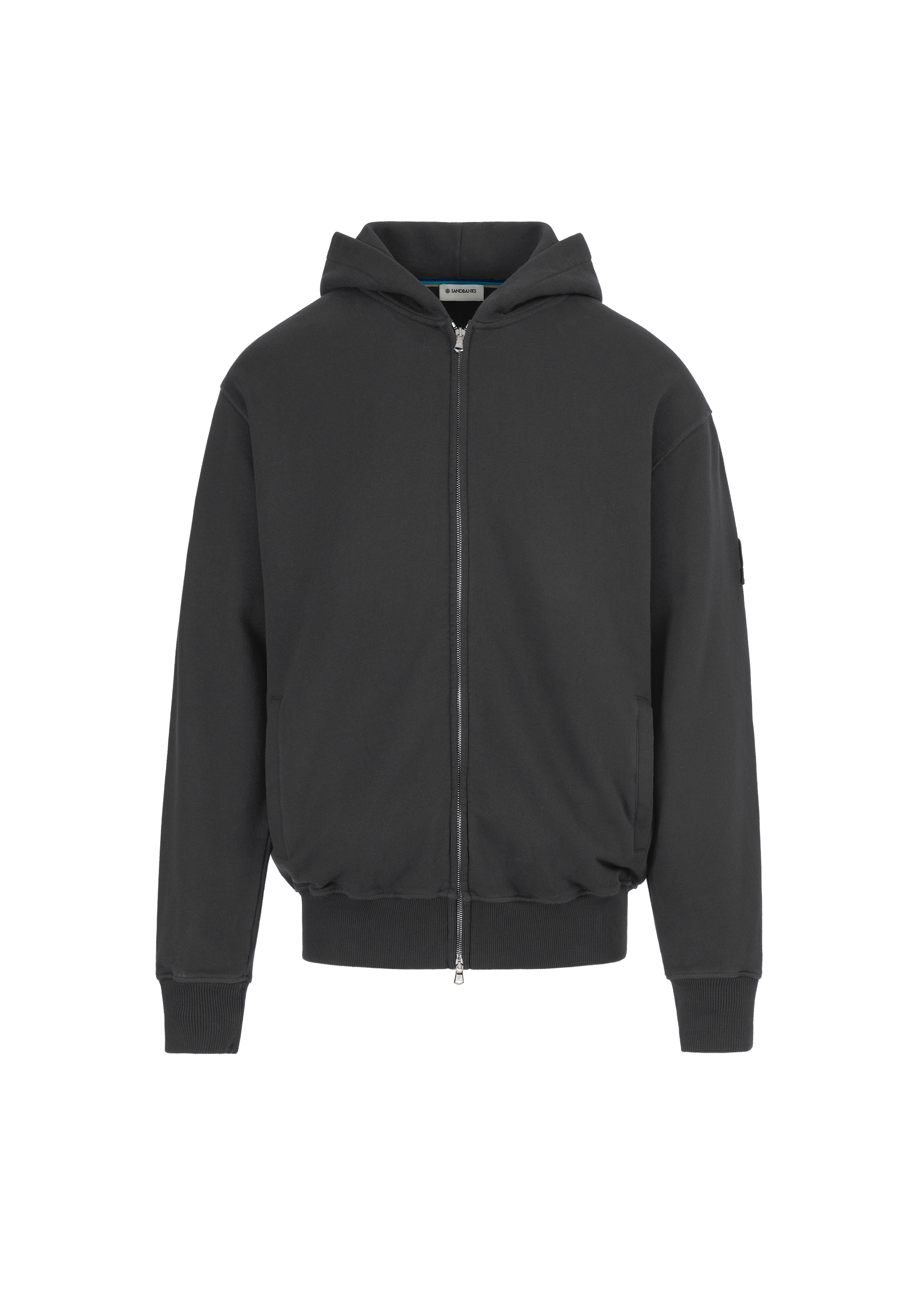 Sandbanks Badge Logo Zip Hoodie - Anthracite