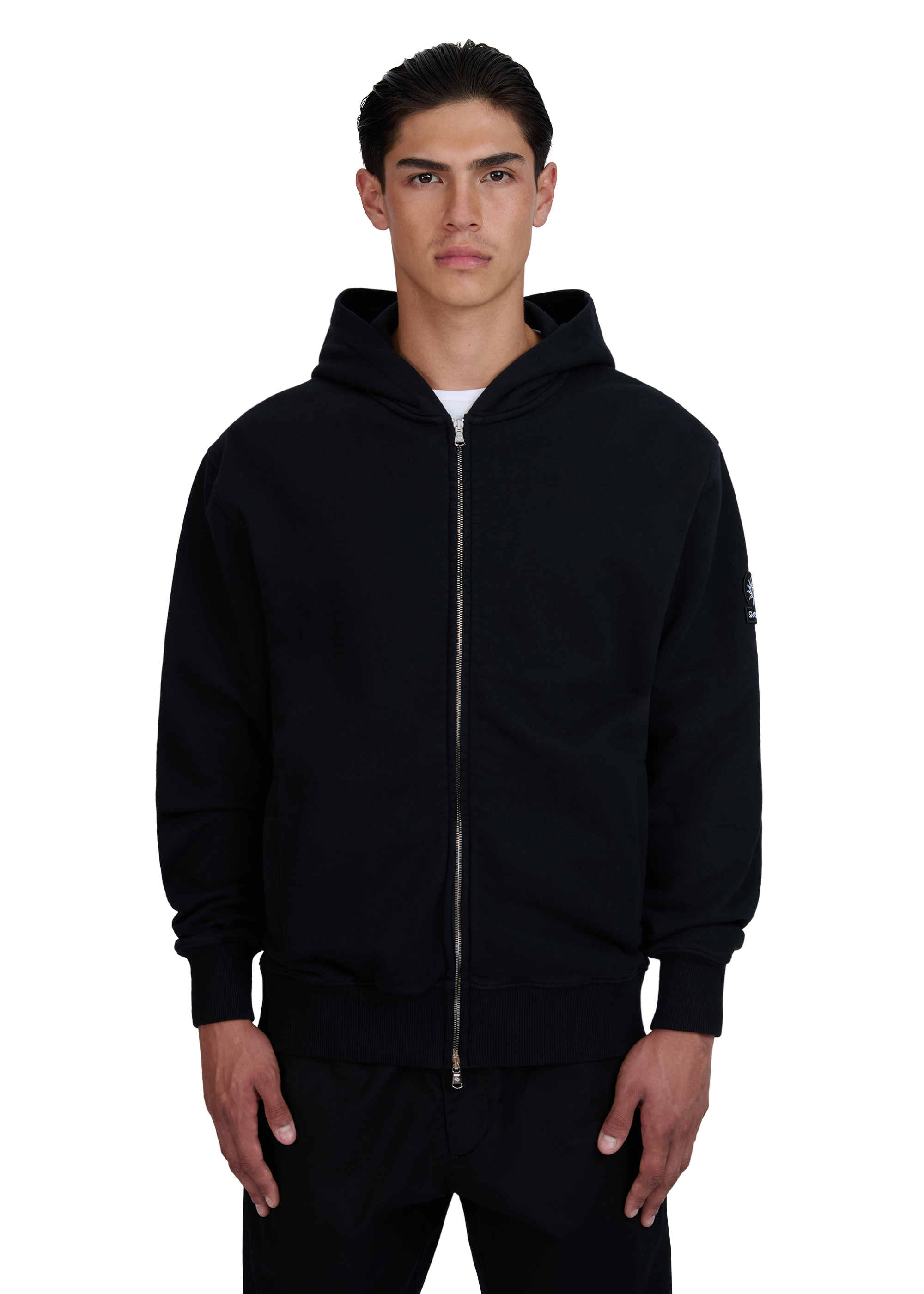 Sandbanks Badge Logo Zip Hoodie - Black