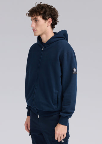 Sandbanks Badge Logo Zip Hoodie - Navy