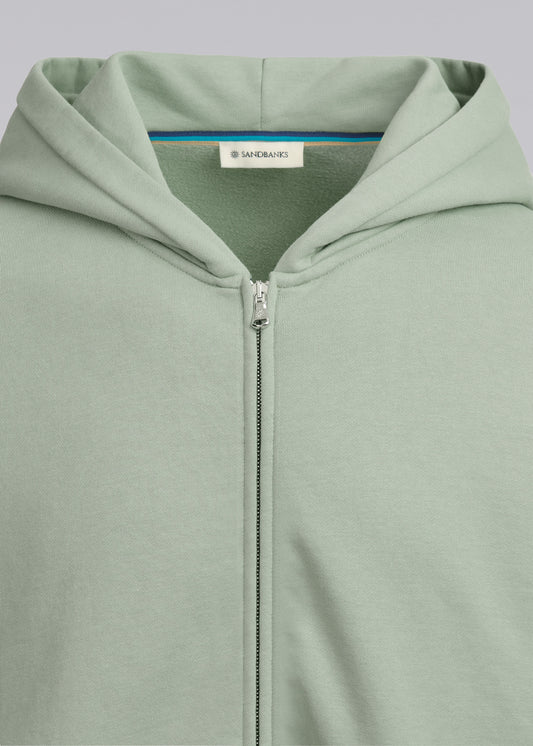 Sandbanks Badge Logo Zip Hoodie - Sage