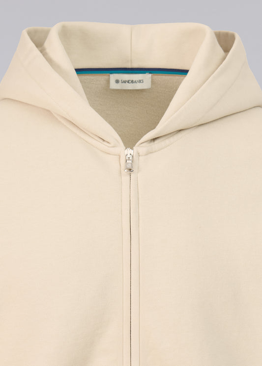 Sandbanks Badge Logo Zip Hoodie - Stone