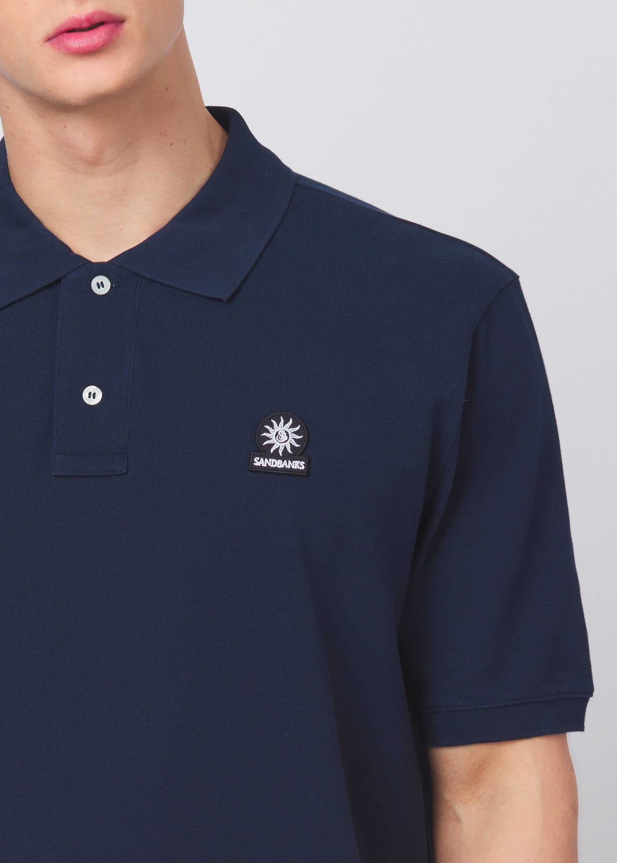 Sandbanks Badge Logo Pique Polo Shirt- Navy - Sandbanks