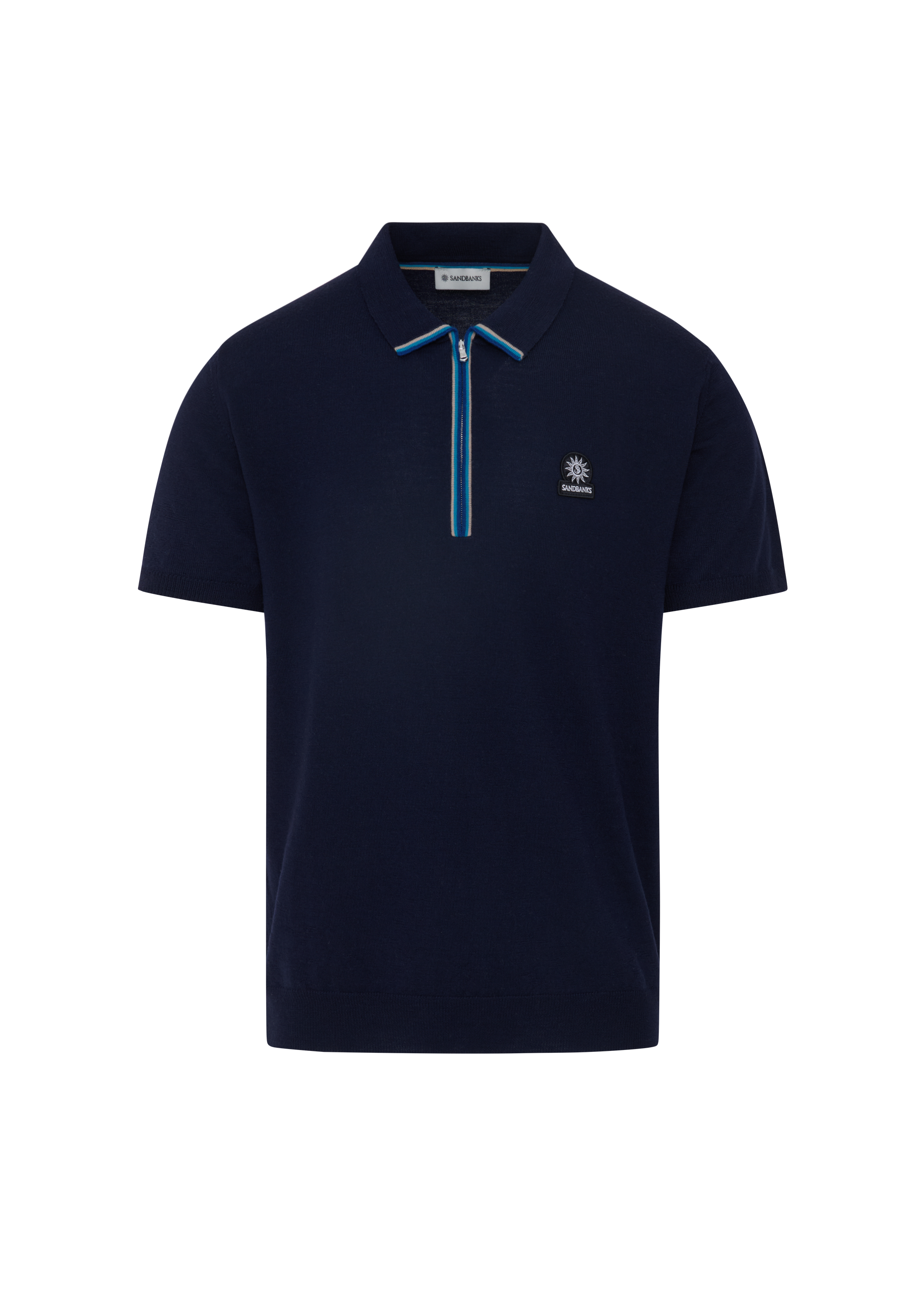 Sandbanks Merino Wool Zip Polo - Navy