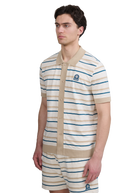 Striped Jacquard Full Button Polo Shirt - Multi