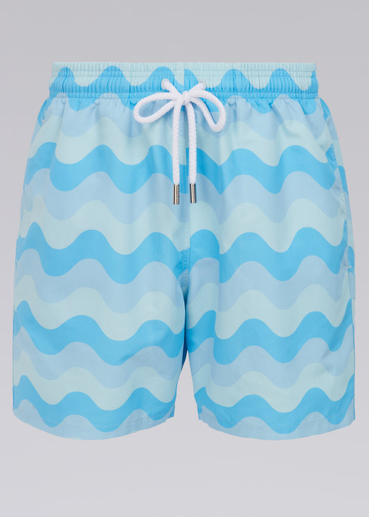 Sandbanks Geometric Wave Swim Shorts - Crystal Blue