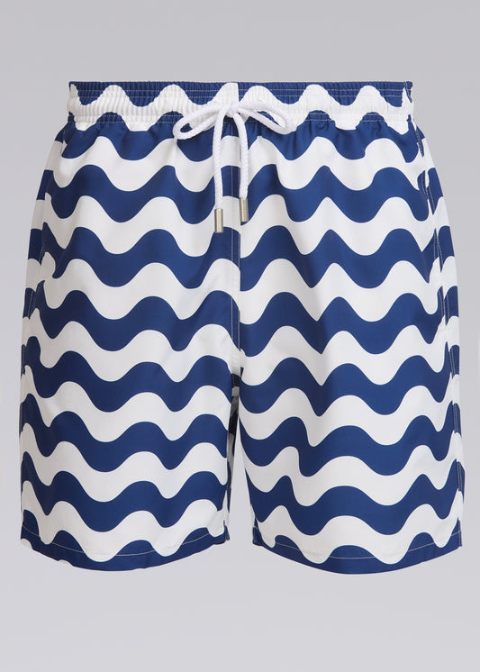 Sandbanks Geometric Wave Swim Shorts - Navy/White