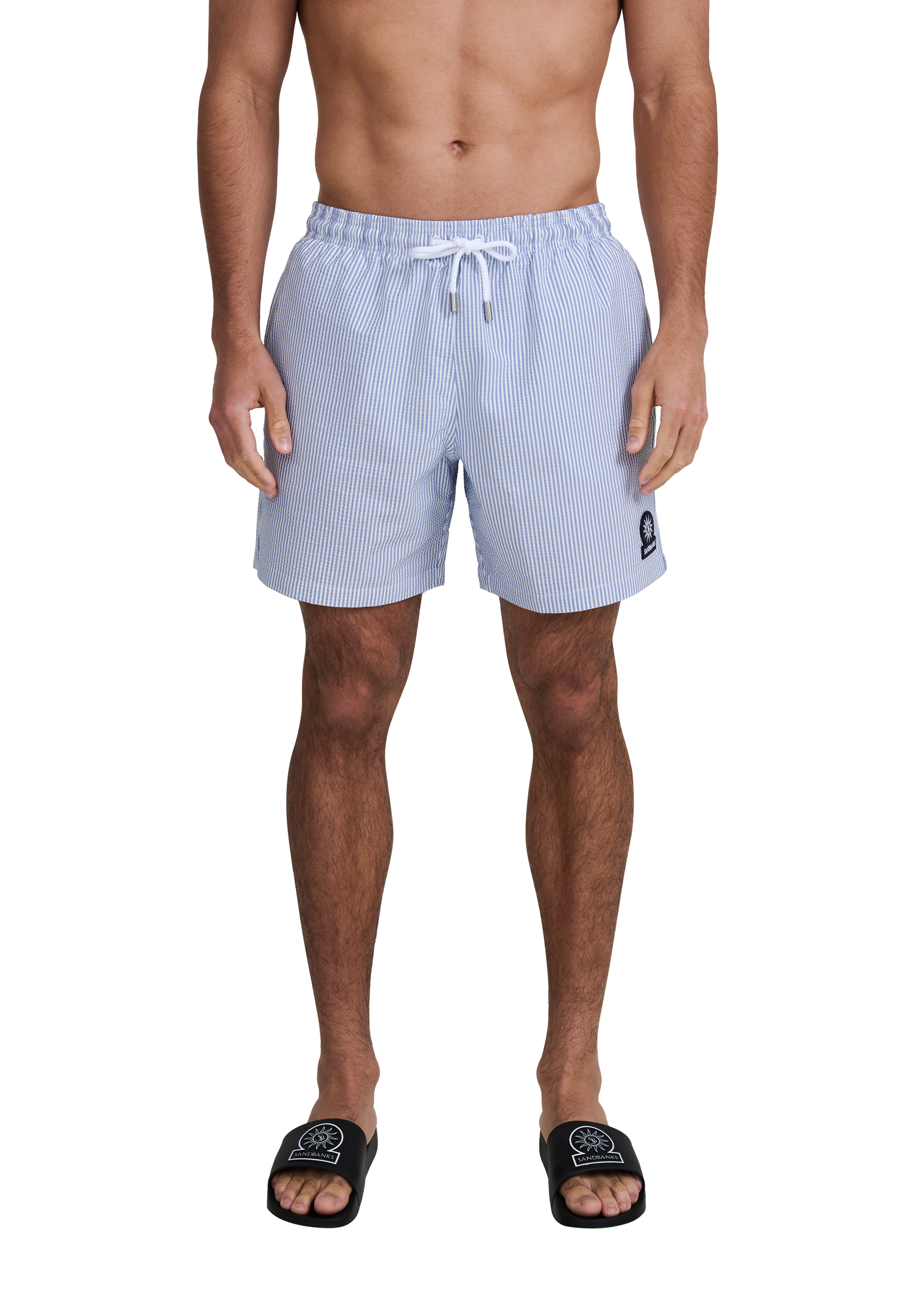 Sandbanks Striped Seersucker Swim Shorts - Navy/White
