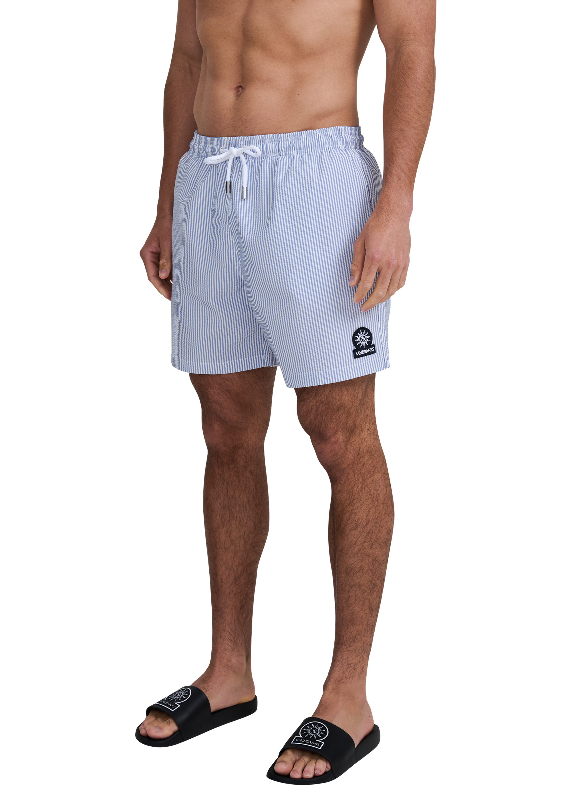 Sandbanks Striped Seersucker Swim Shorts - Navy/White