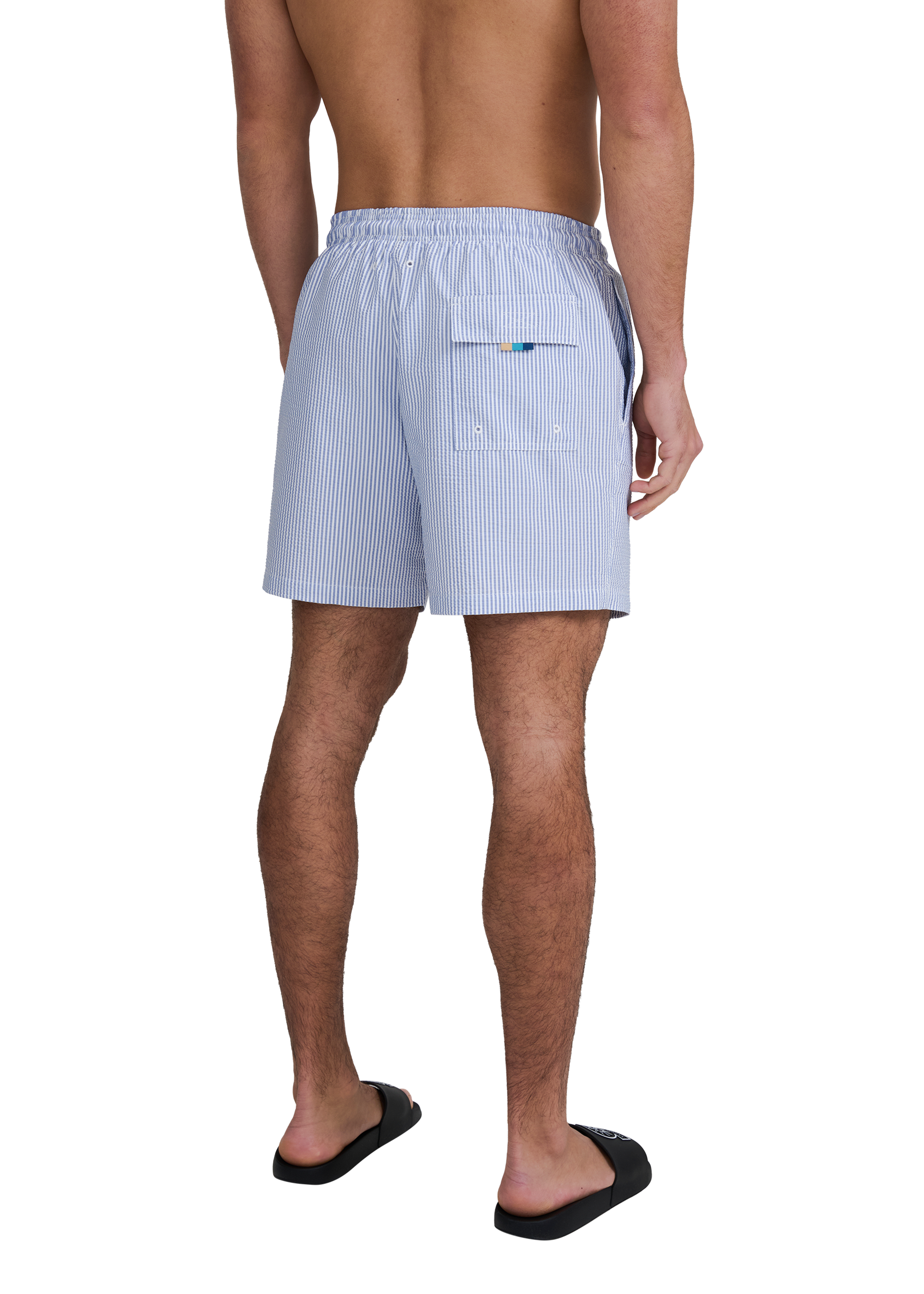 Sandbanks Striped Seersucker Swim Shorts - Navy/White