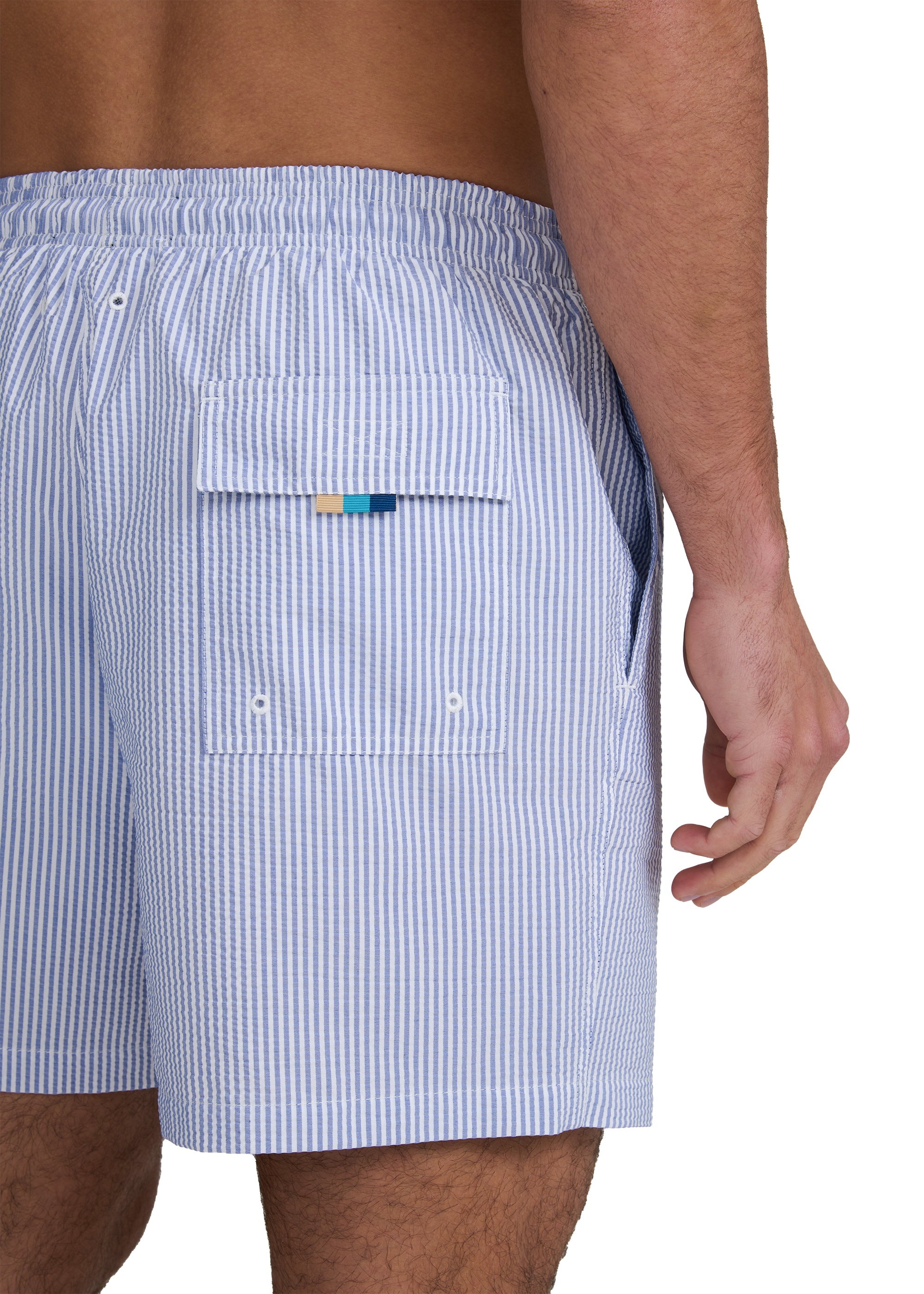Sandbanks Striped Seersucker Swim Shorts - Navy/White
