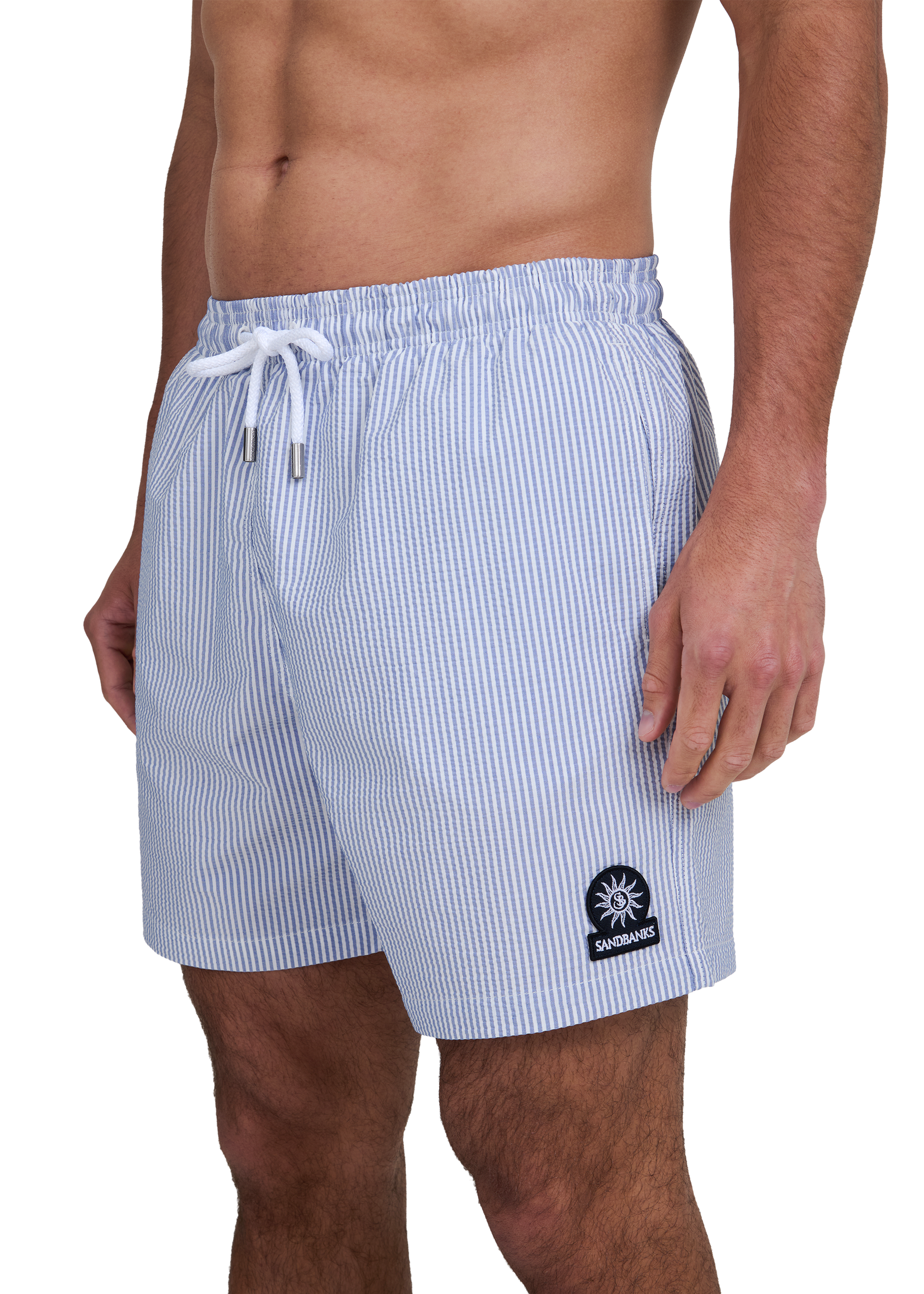 Sandbanks Striped Seersucker Swim Shorts - Navy/White