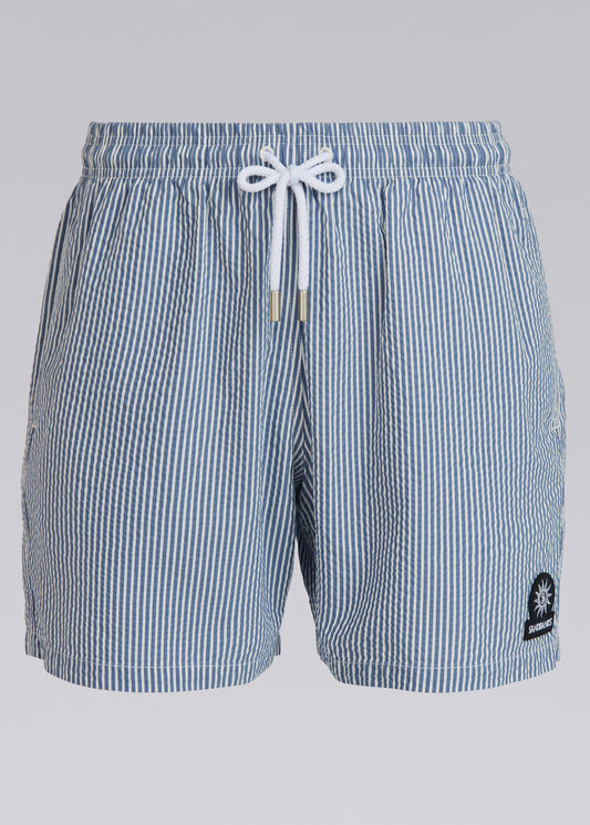 Sandbanks Striped Seersucker Swim Shorts - Navy/White