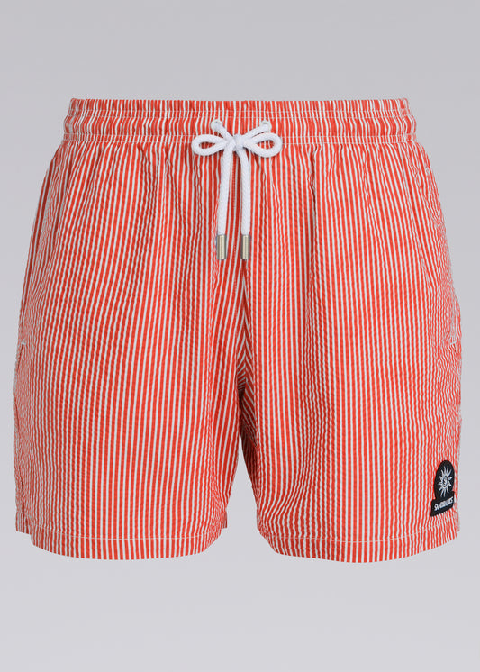 Sandbanks Striped Seersucker Swim Shorts - Red/White